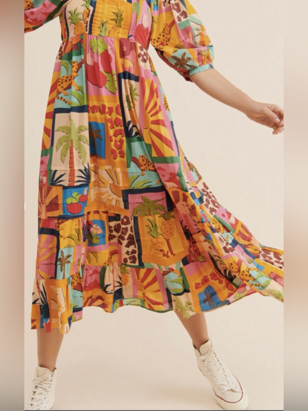 FARM RIO- Vibrant Multi-Color Print Puff Sleeve Maxi Dress (M) - Picture 15 of 16
